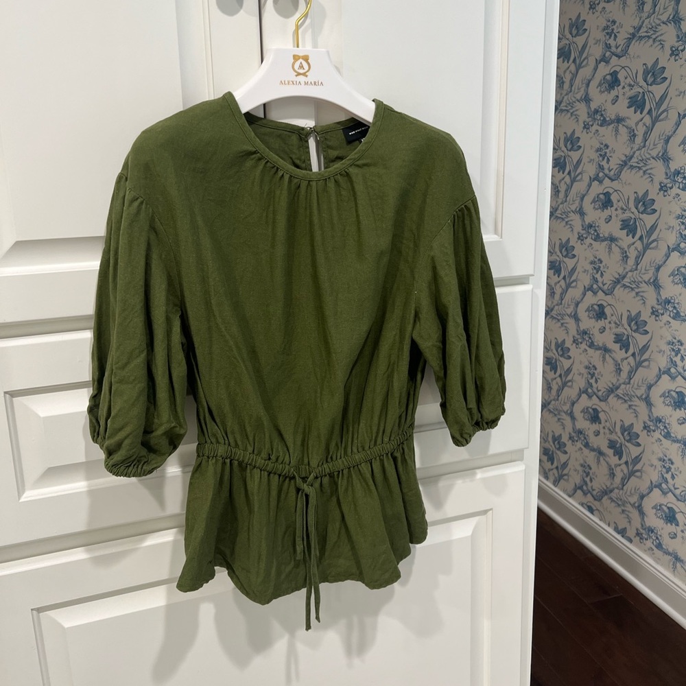 OLIVE GREEN PUFF SLEEVE BLOUSE